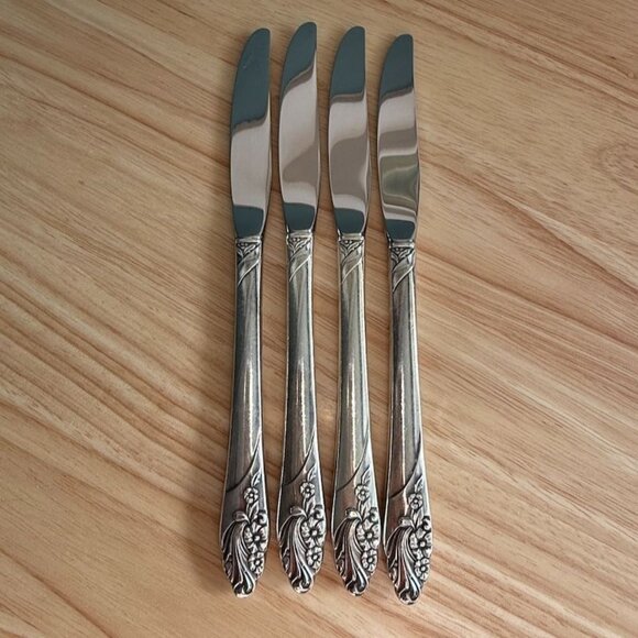 Oneida Evening Star Silverplated Knives Set Of 4 1950s Floral Pattern 8.5" - Picture 2 of 11